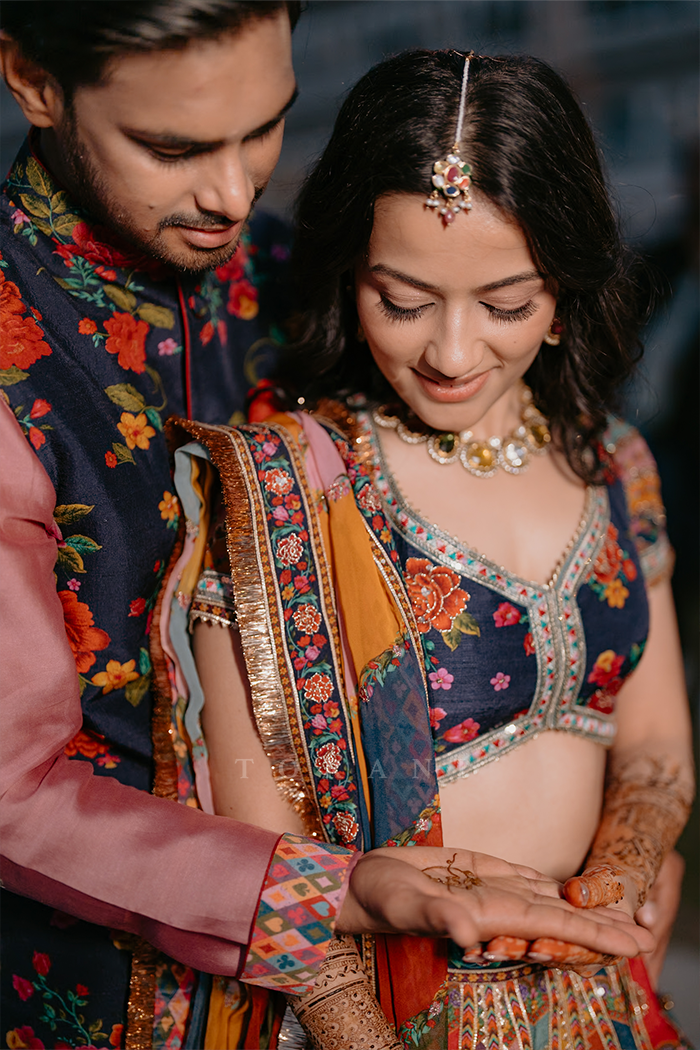 Tanvi and Navkar in our Dil Rang Jiya Lehenga Set and Custom Bandi Set