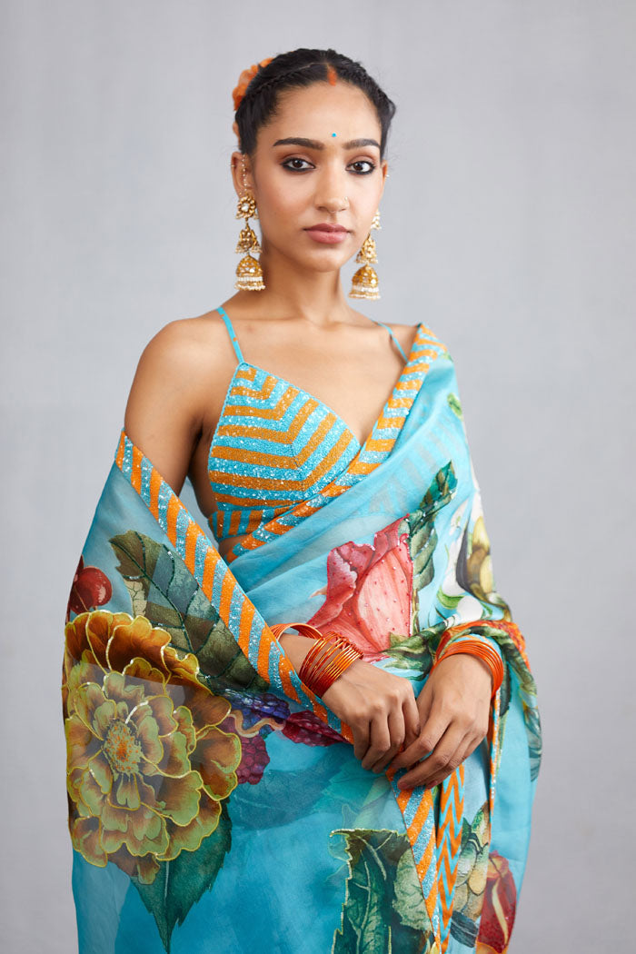 Designer sleeveless & backless blouse in chanderi