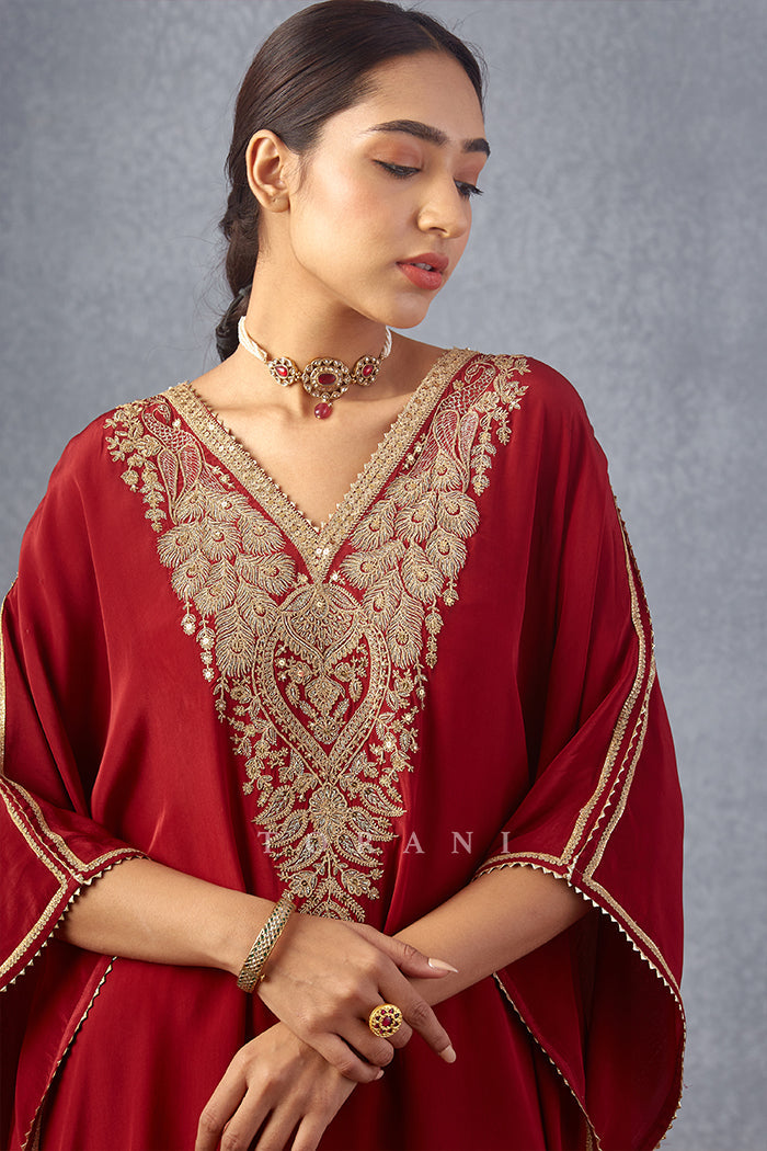 Embroidered Red Kaftan Set