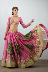 digital printed ghagra choli in Handwoven chanderi