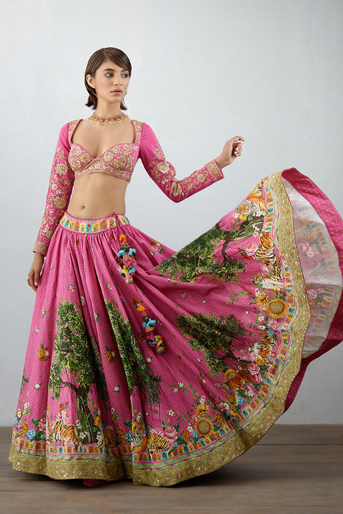 digital printed ghagra choli in Handwoven chanderi