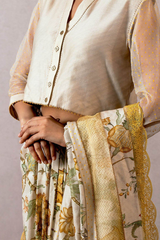 Sale- Ecru and Yellow Mahtab Jhullan Chanderi Bindu Blouse