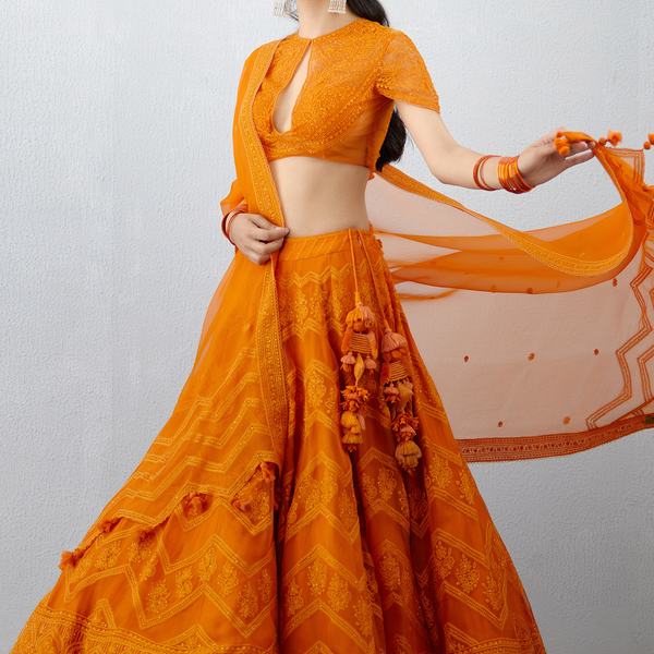 Orange Party Wear Designer Lehenga Choli at Rs 2249 in New Delhi | ID:  22889622155